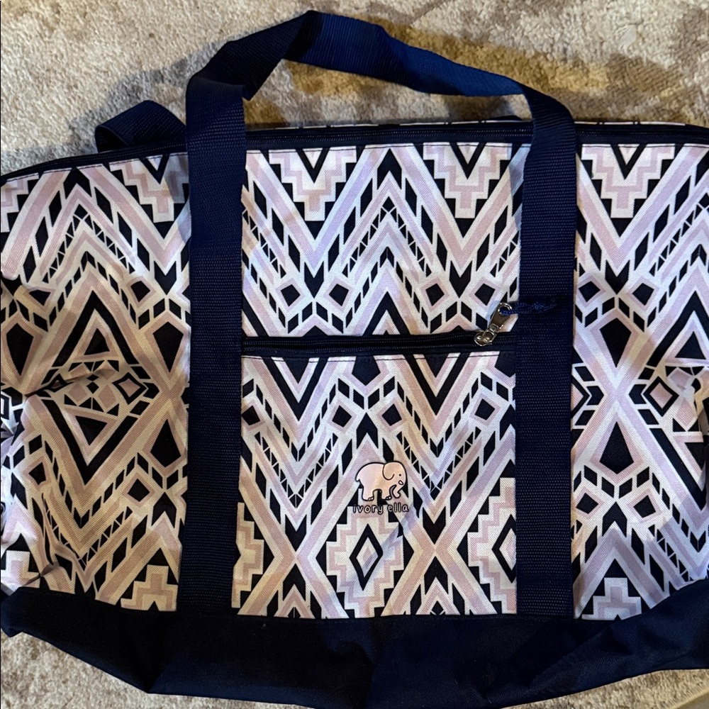 Ivory Ella Navy and Pink Geometric Tote Bag